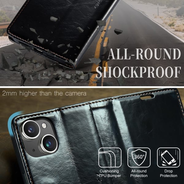 CaseMe Läderfodral iPhone 16 Svart
