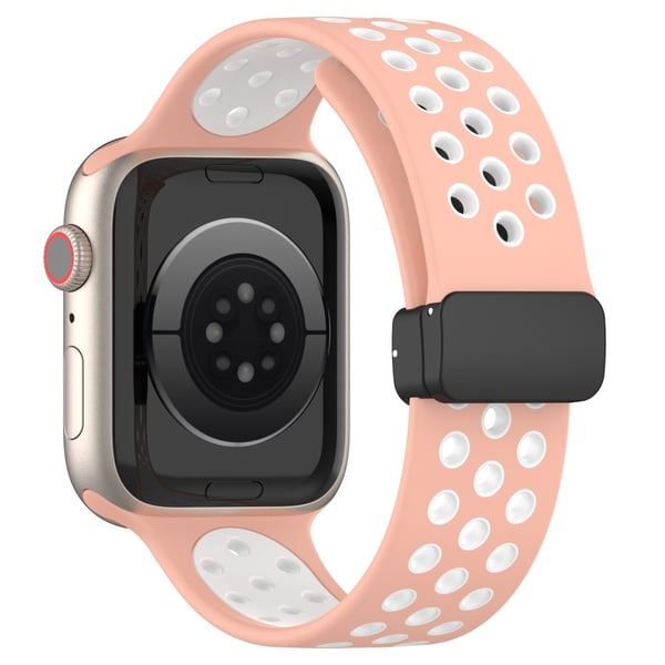 Silikonarmband Sport Apple Watch Series 10 46mm Rosa/Vit