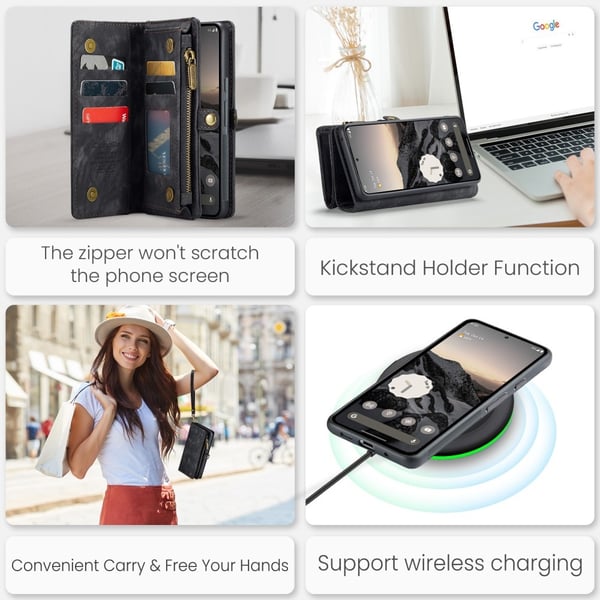 CaseMe Multi-Slot 2 i 1 Plånboksfodral Google Pixel 9 Svart