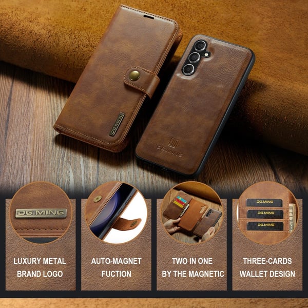 DG.MING 2-in-1 Magnet Wallet Samsung Galaxy S25 Cognac