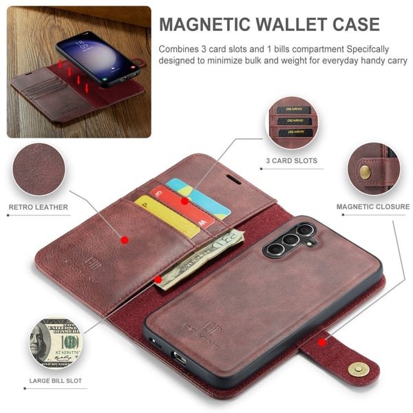 DG.MING 2-in-1 Magnet Wallet Samsung Galaxy S25 Plus Red