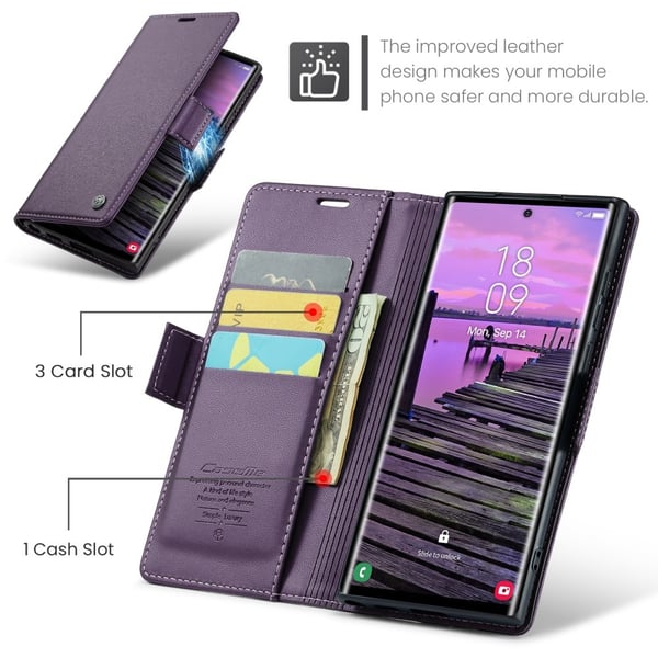 CaseMe Slim Plånboksfodral RFID-skydd Samsung Galaxy S25 Ultra Lila