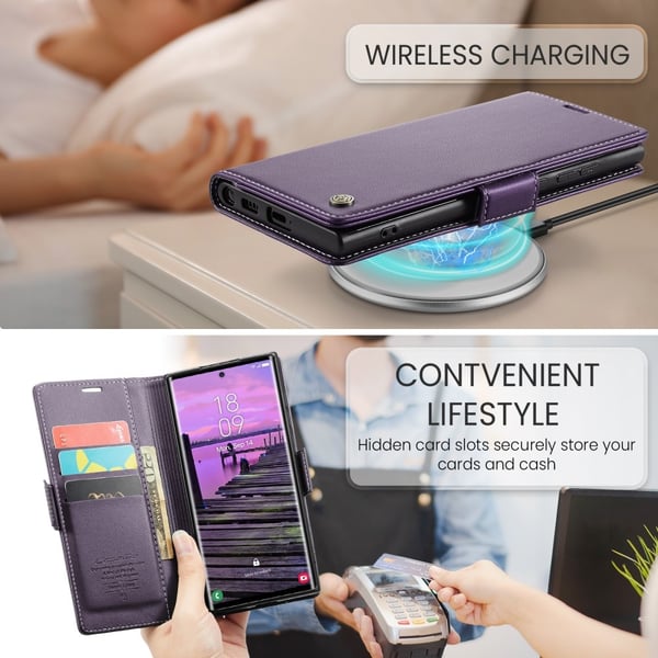 CaseMe Slim Plånboksfodral RFID-skydd Samsung Galaxy S25 Ultra Lila