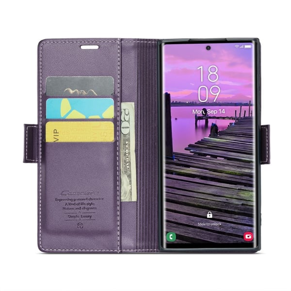 CaseMe Slim Plånboksfodral RFID-skydd Samsung Galaxy S25 Ultra Lila
