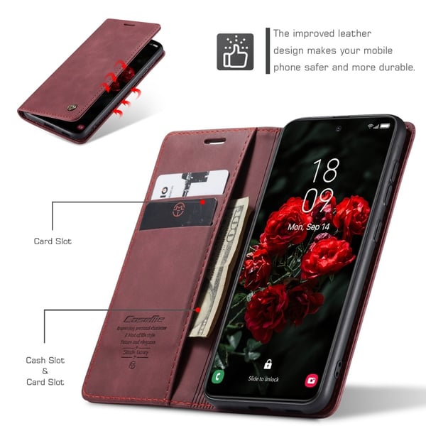 CaseMe Slim Plånboksfodral Samsung Galaxy S25 Röd