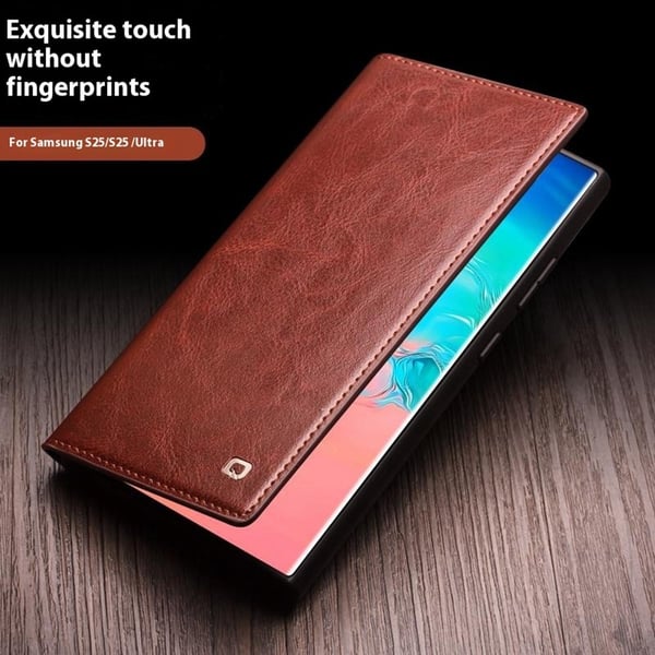 Qialino Leather Wallet Case Samsung Galaxy S25 Brown