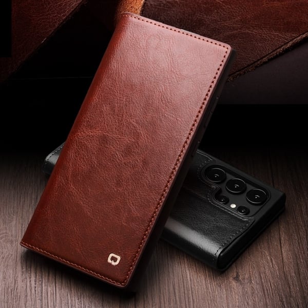 Qialino Leather Wallet Case Samsung Galaxy S25 Ultra Brown