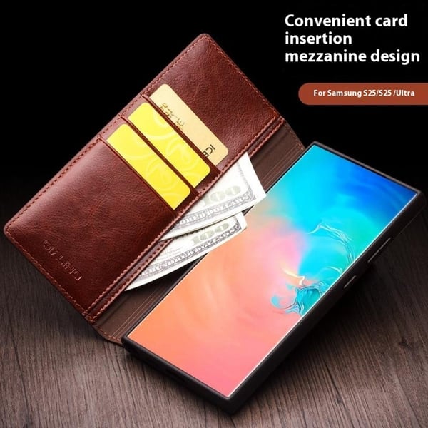 Qialino Leather Wallet Case Samsung Galaxy S25 Ultra Brown