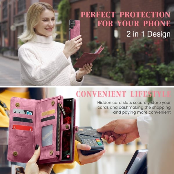 CaseMe Multi-Slot 2 i 1 Plånboksfodral Galaxy S25 Ultra Röd