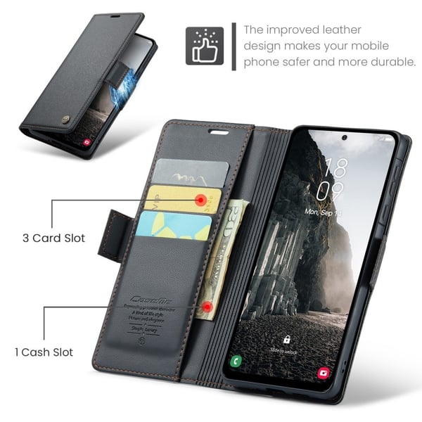 CaseMe Slim Plånboksfodral RFID-skydd Samsung Galaxy A56 Svart