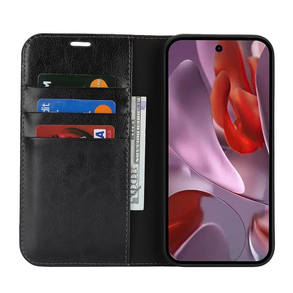 Mobilfodral Google Pixel 9a Äkta Läder Svart