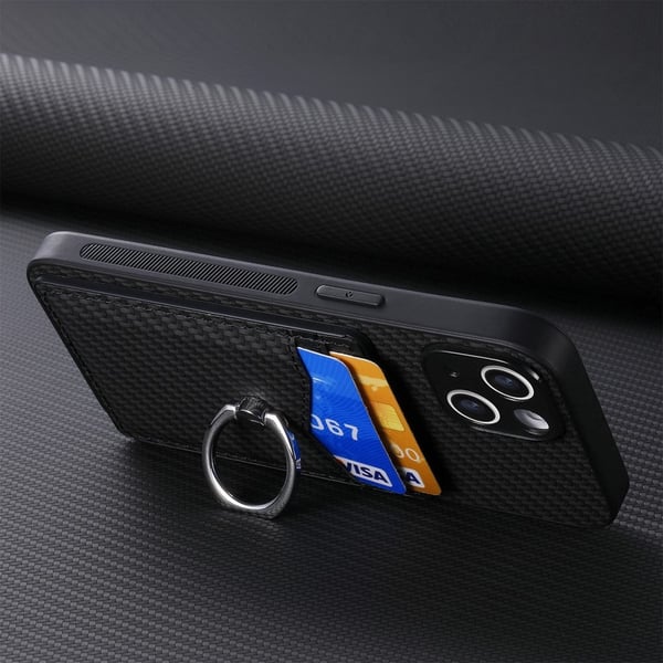 Skal Samsung Galaxy S25 Edge Kortfack + Ring Kolfibertextur