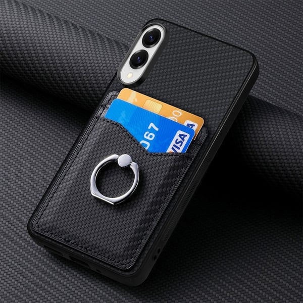 Skal Samsung Galaxy S25 Edge Kortfack + Ring Kolfibertextur