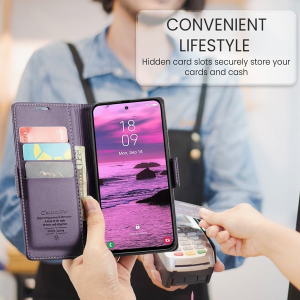 CaseMe Slim Plånboksfodral RFID-skydd Samsung Galaxy S25 Edge Lila