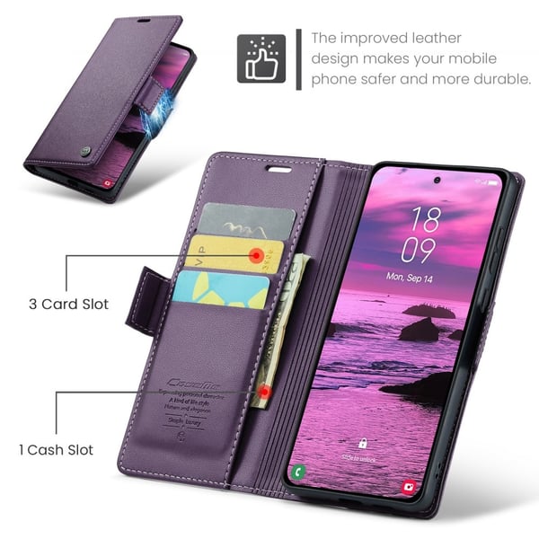 CaseMe Slim Plånboksfodral RFID-skydd Samsung Galaxy S25 Edge Lila