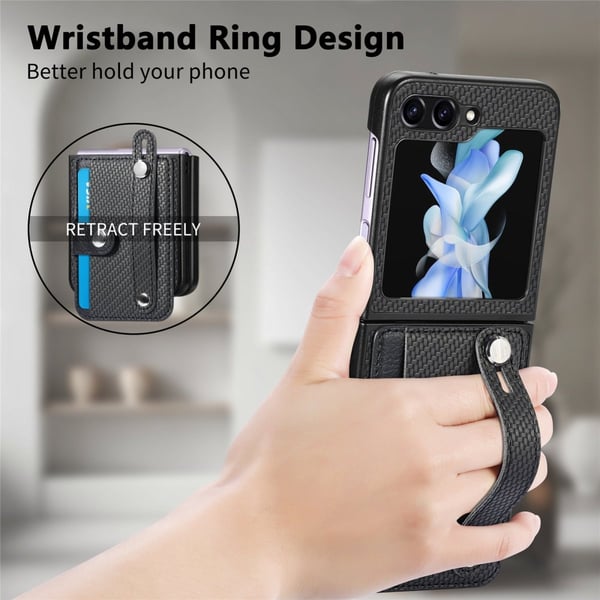 Skal Samsung Galaxy Z Flip 7 FE Kortfack + Handstrap Svart