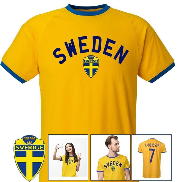 Sverige T-shirt in gul blå - Ibrahimovic 11 på ryggan Sweden retro fotbollströja
