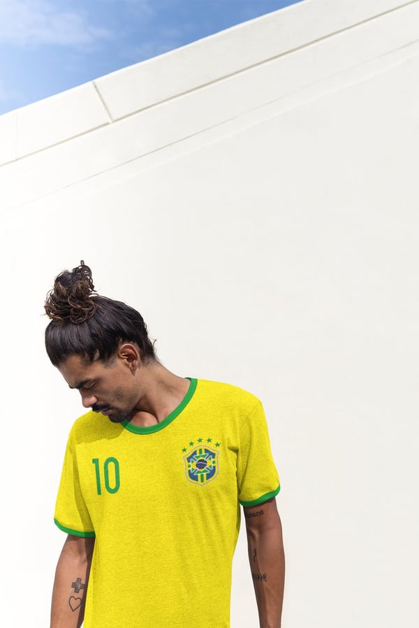 Brasilien stil ringer fotboll t-shirt - Gul grön med 10 fram