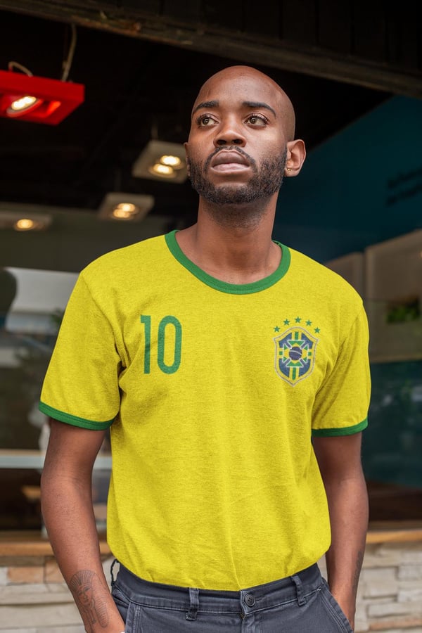 Brasilien stil ringer fotboll t-shirt - Gul grön med 10 fram