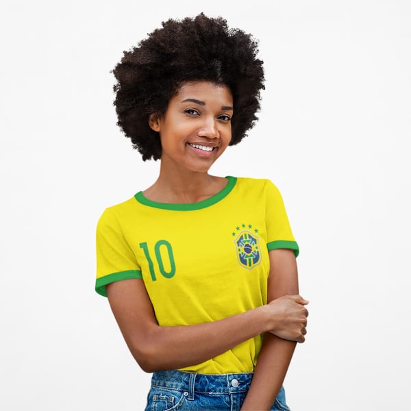 Brasilien stil ringer fotboll t-shirt - Gul grön med 10 fram