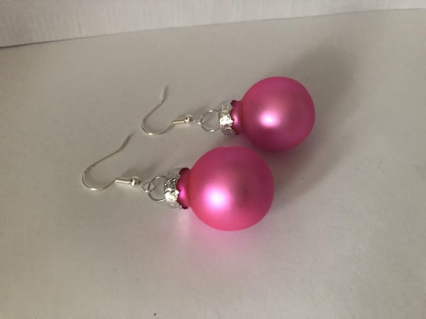 Silver Örhängen till Jul / Christmas - Rosa Matta Julkulor