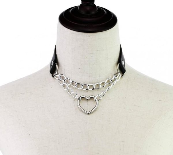 Choker Hjärta Collar SVART PU-läder Halsband Goth Harness