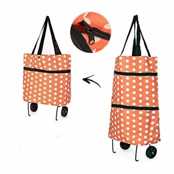 Smart sammenleggbar handlebag på hjul oransje hvit