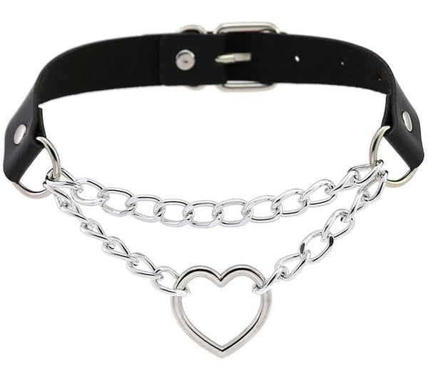 Choker Hjärta Collar SVART PU-läder Halsband Goth Harness
