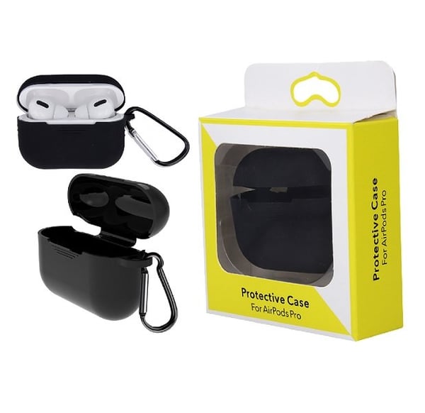 Silikonisuojus AirPods Pro -kuulokkeille karabiinihaalla – Suojaava kuulokekotelo – Musta