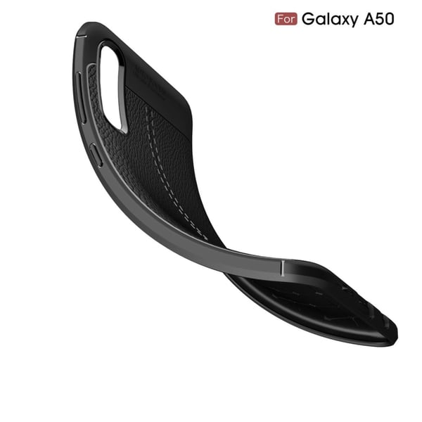Samsung Galaxy A70 Litchi Skin Blødt TPU Telefoncover Etui - Sort