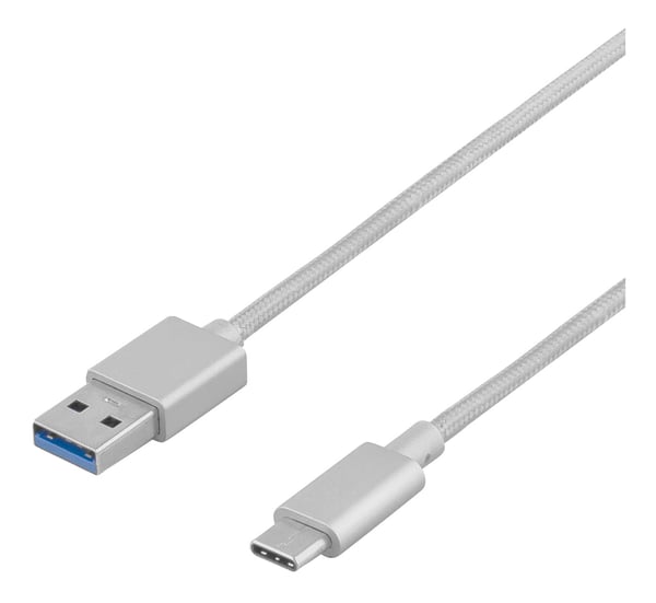 DELTACO PRIME USB 3.1 -kaapeli, kangaspäällysteinen, USB-C 1m hopea