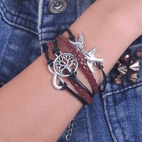 Armband 3-i-1 Duvor/Infinity/Livets träd Brun/Svart