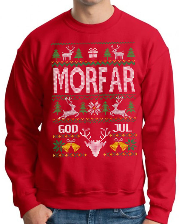 Jultröja Morfar – Röd sweatshirt med julmotiv i stickad stil