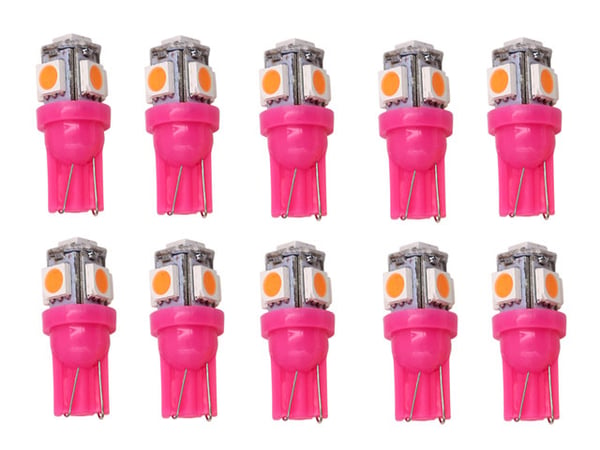 T10 w5w pinkit LED-lamput, joissa 5 kpl 5050SMD-sirua, 12V DC, 10 kpl pakkaus.