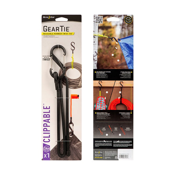 gummerad böjbar vajer med s-karbin , NITE IZE GEAR TIE CLIPPABKLE TWIST TIE 24"