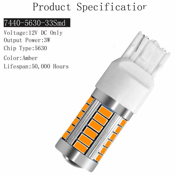 2x Gul 7440 W21W T20 33st smd 5730