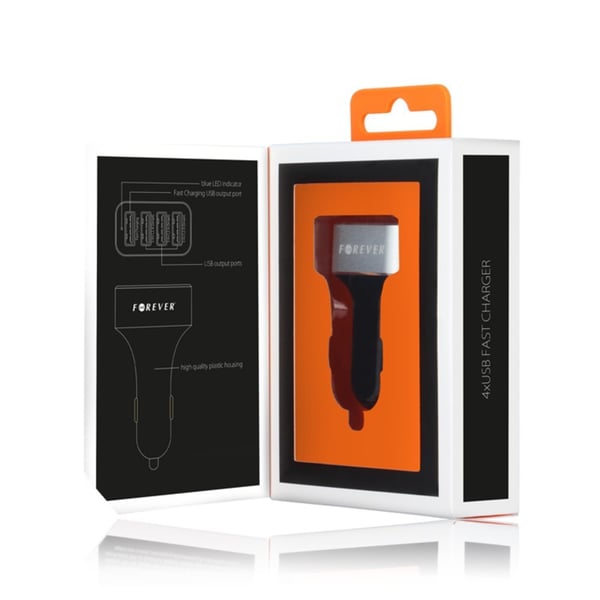 Autolaturi Universal QC 30W Forever 4xUSB-porttia iPhone/Android