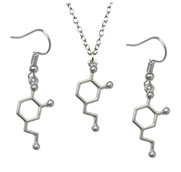 Set Örhängen Halsband Molekyl Dopamin Kemi 3-delat Rostfri Krok & Kedja