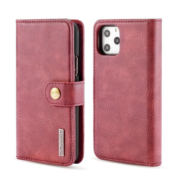 DG.MING iPhone 11 Pro Split Läder Plånboksfodral - VinRöd