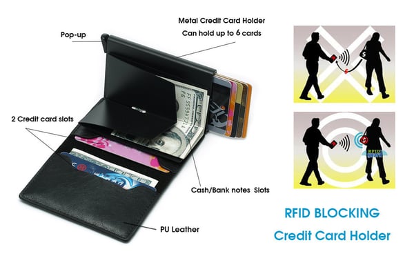 Brun RFID - NFC Protection Leather Wallet Card Holder 6stk Card