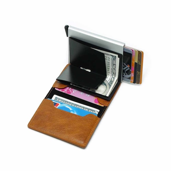 Brun RFID - NFC Protection Leather Wallet Card Holder 6stk Card