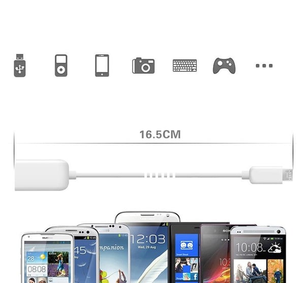 USB til Micro USB Kabel - Innebygd OTG Adapter - Hvit
