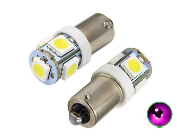 BA9S pink Led med 5st SMD5050 chip 2-pack T4W styling