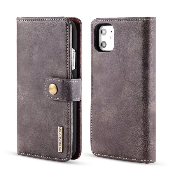 DG.MING iPhone 11 Split Läder Plånboksfodral - Coffee