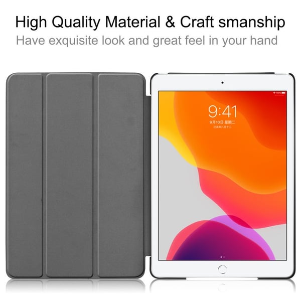 Tri - Fold Stander Tablet Cover til iPad 10.2 2021 2020 2019 Beskyttende Smart Etui med Automatisk Sleep og Wake - Sort