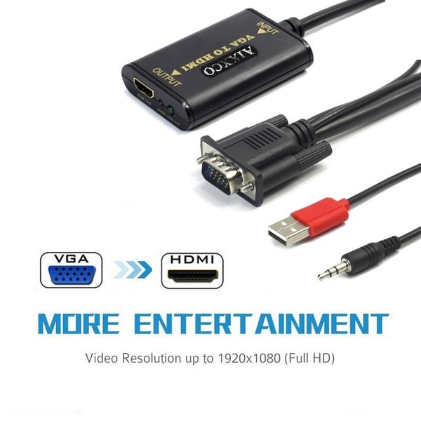 VGA til HDMI-konverterer med USB og 3.5 mm