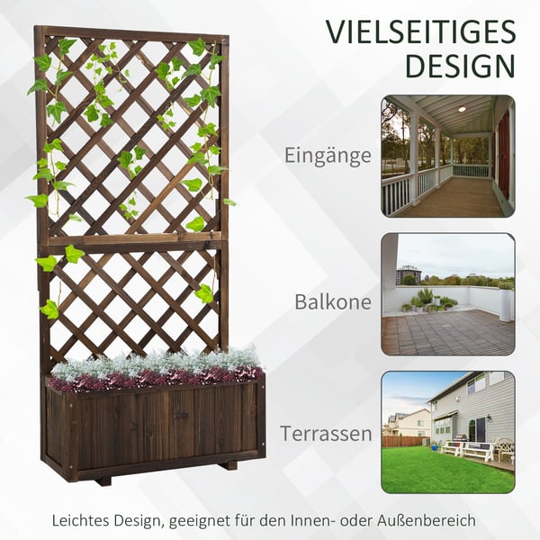 Højbedsplantekasse med espalier, 72,5x31,5x149,5 cm, Brun, Træ