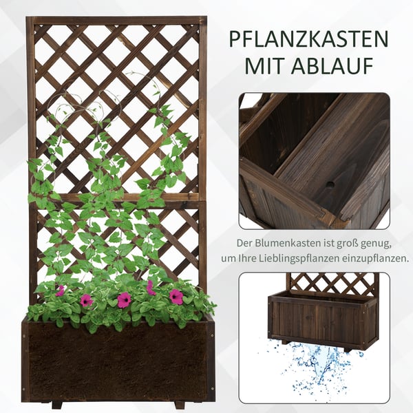 Højbedsplantekasse med espalier, 72,5x31,5x149,5 cm, Brun, Træ