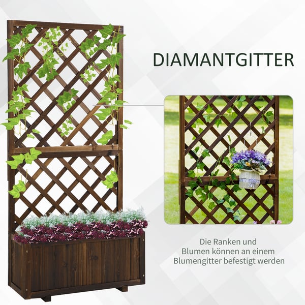 Højbedsplantekasse med espalier, 72,5x31,5x149,5 cm, Brun, Træ