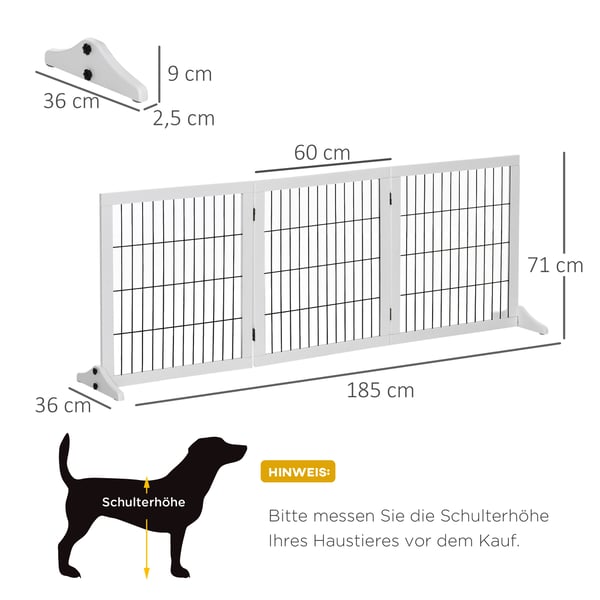 Hundegitter, 185x36x71 cm, Hvid